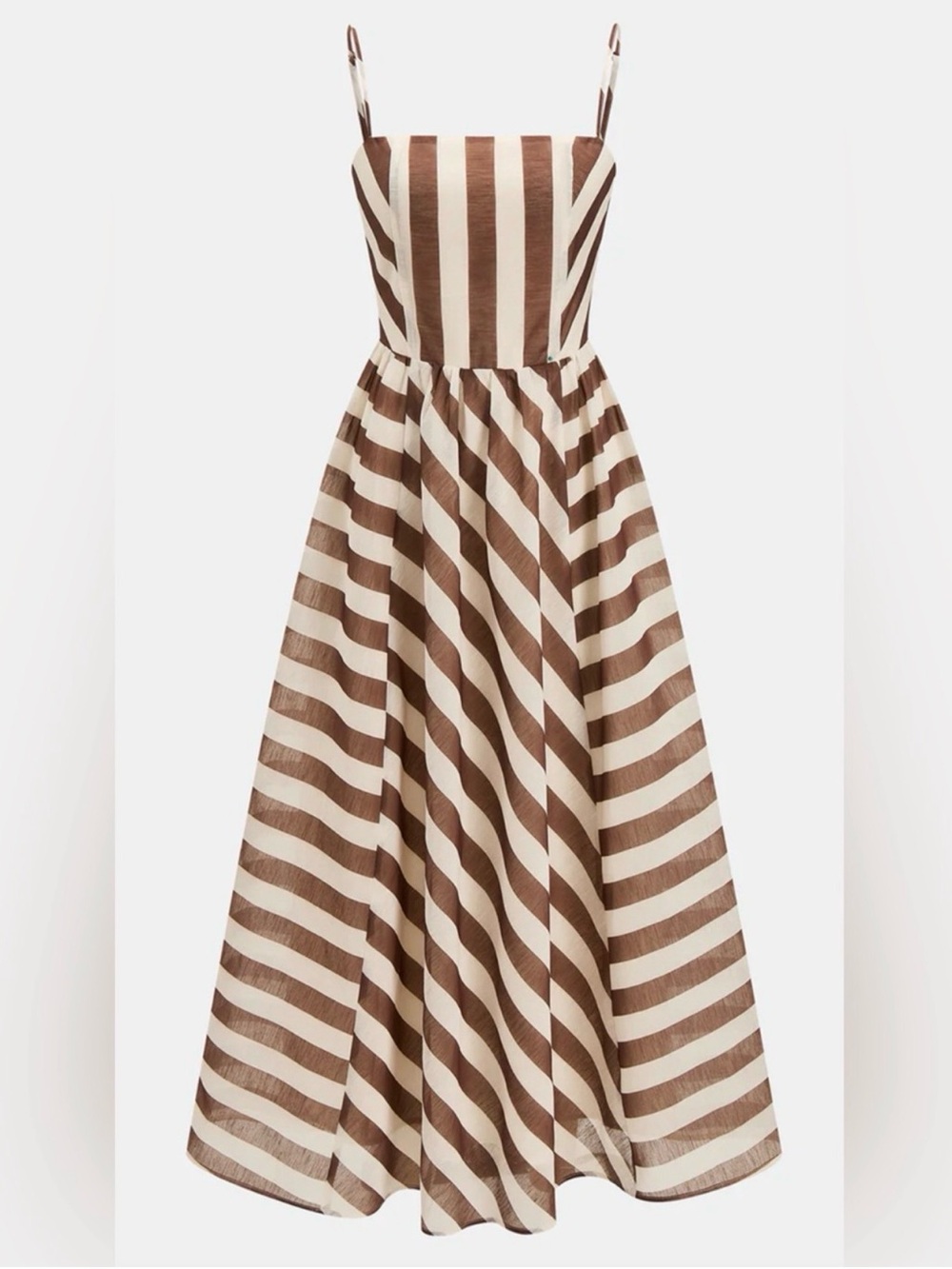 Commense Brown and Cream Striped Spaghetti Strap Dress
